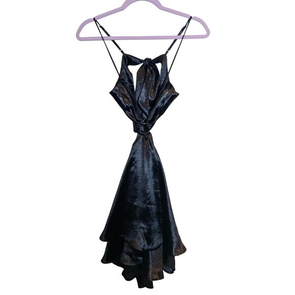 Lucy In The Sky Black Satin Cutout Mini Dress Small - Picture 3 of 7